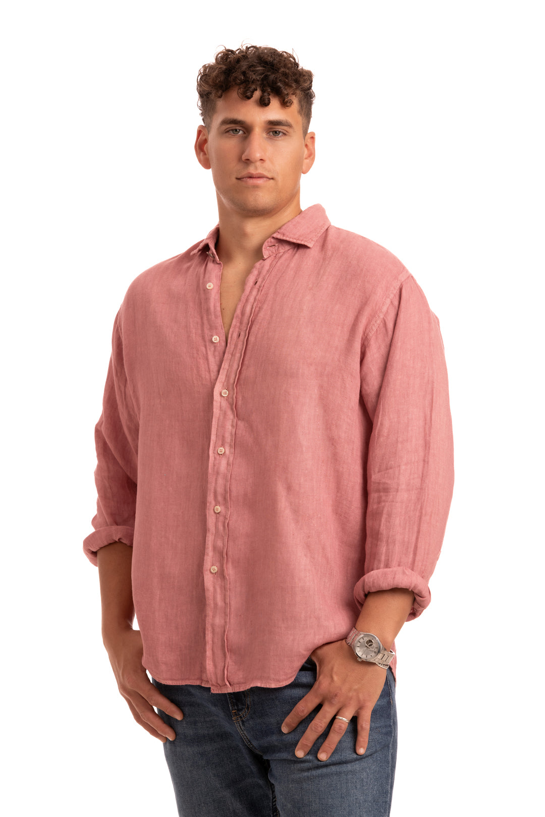 Sa Caleta Bordeaux linen shirt