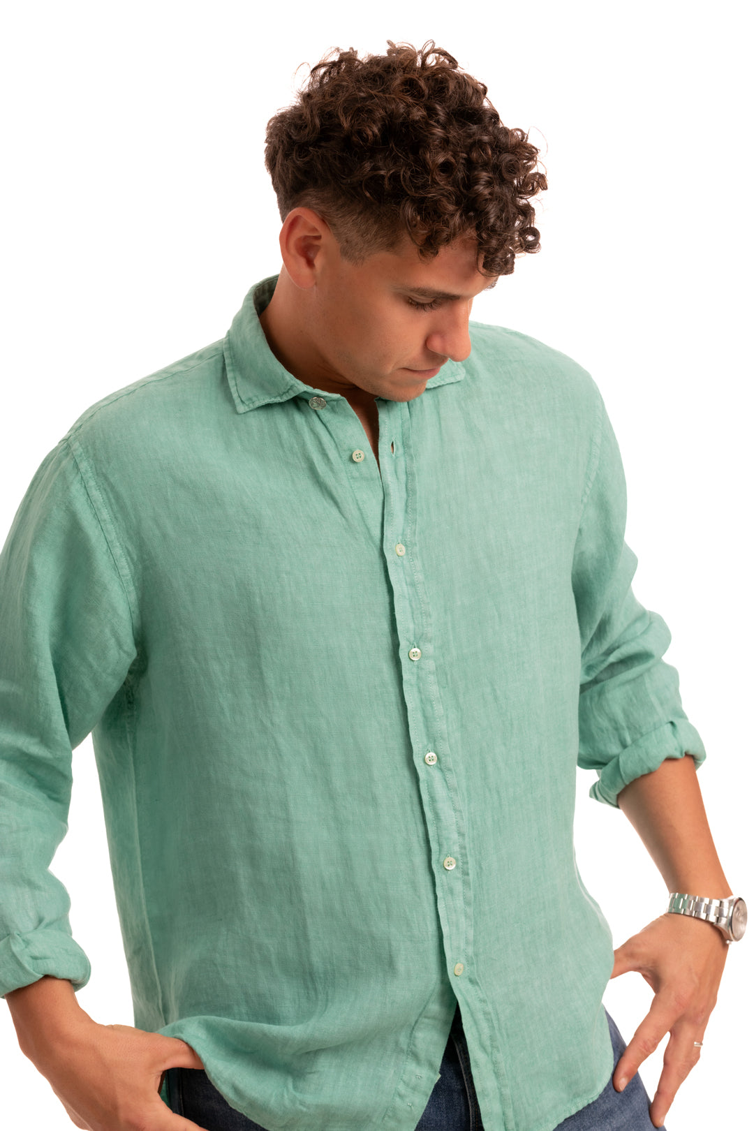 Sa Caleta Turquoise Linen Shirt
